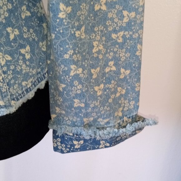 Y2K Plaid Label RALPH Ralph Lauren Sz S Floral Denim Jacket-Faded-Raw Hem/Cuffs - Picture 4 of 10